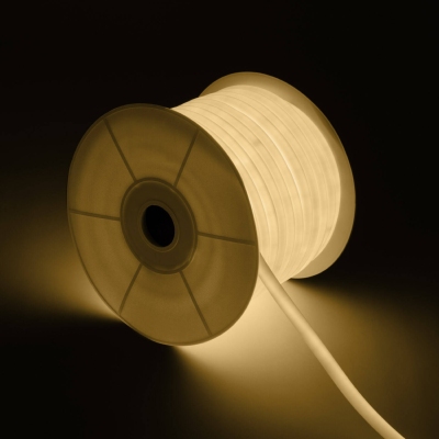 Bobine Néon LED Flexible 360° Rond Dimmable 220V AC 120l/m IP67 Blanc Chaud 50m Coupe tous les 100 cm